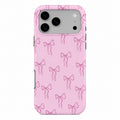 Pink dual-layer phone case with bows
