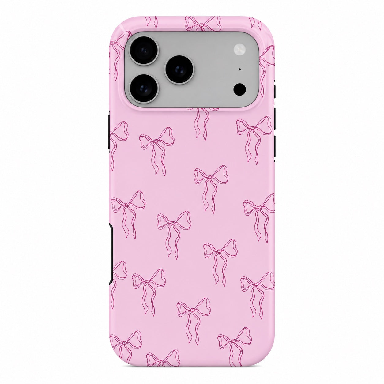 Pink dual-layer phone case with bows
