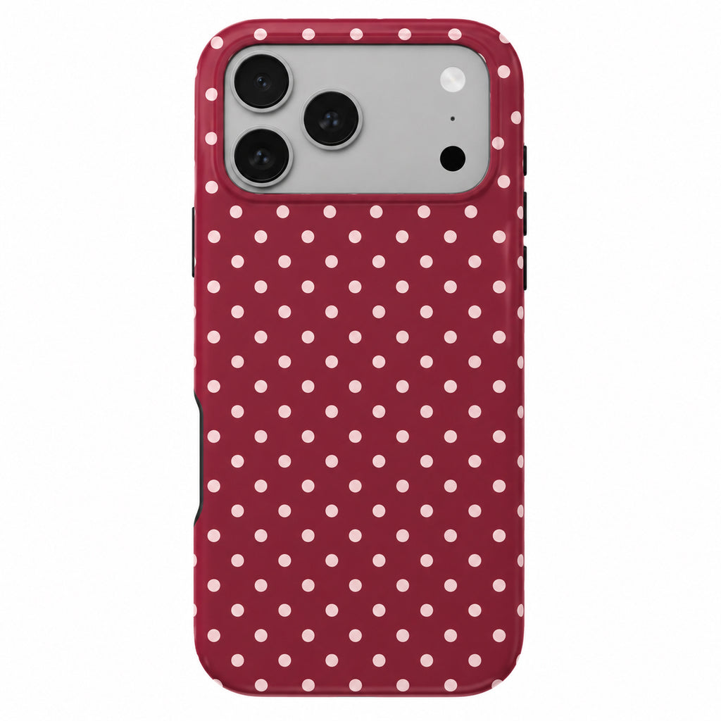 Red iPhone phone case small pink polka  dots with white background