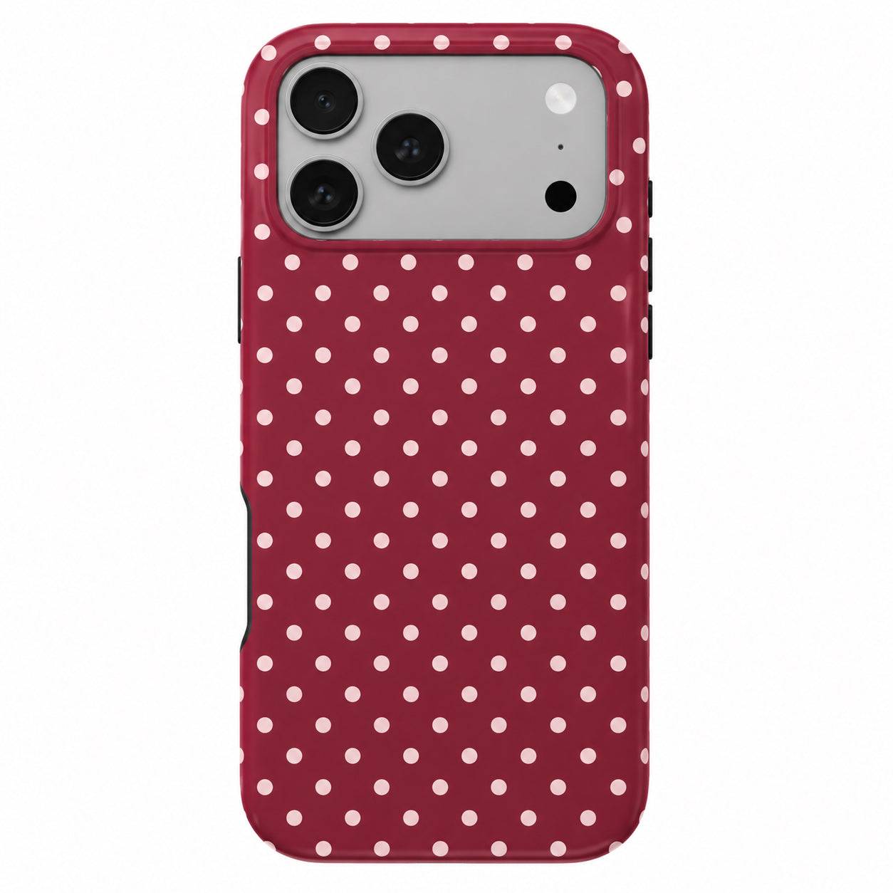 Red iPhone phone case small pink polka  dots with white background