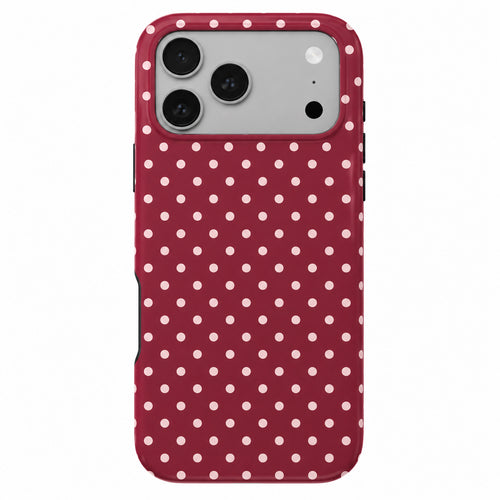 Red iPhone phone case small pink polka  dots with white background
