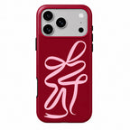 Stylish red iPhone phone case with ribbon design in pink with a white background 