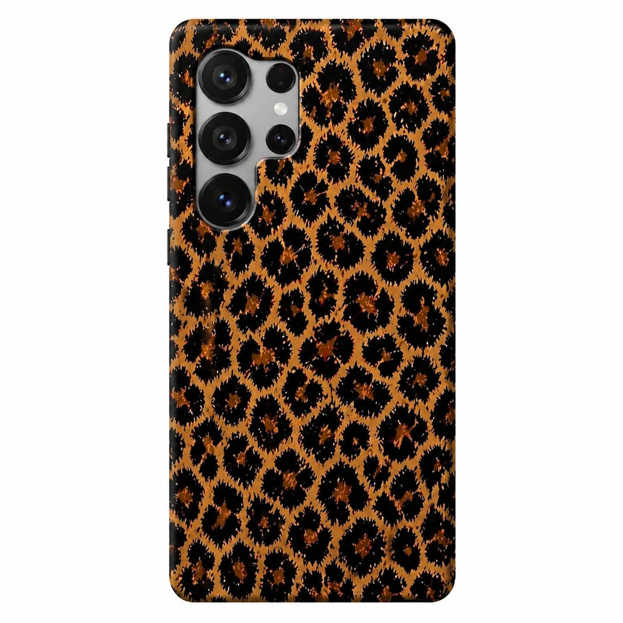 Phone case with leopard print pattern on a white background