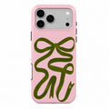 Pink Phone case with green matcha ribbon design on a pink background