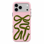 Pink Phone case with green matcha ribbon design on a pink background