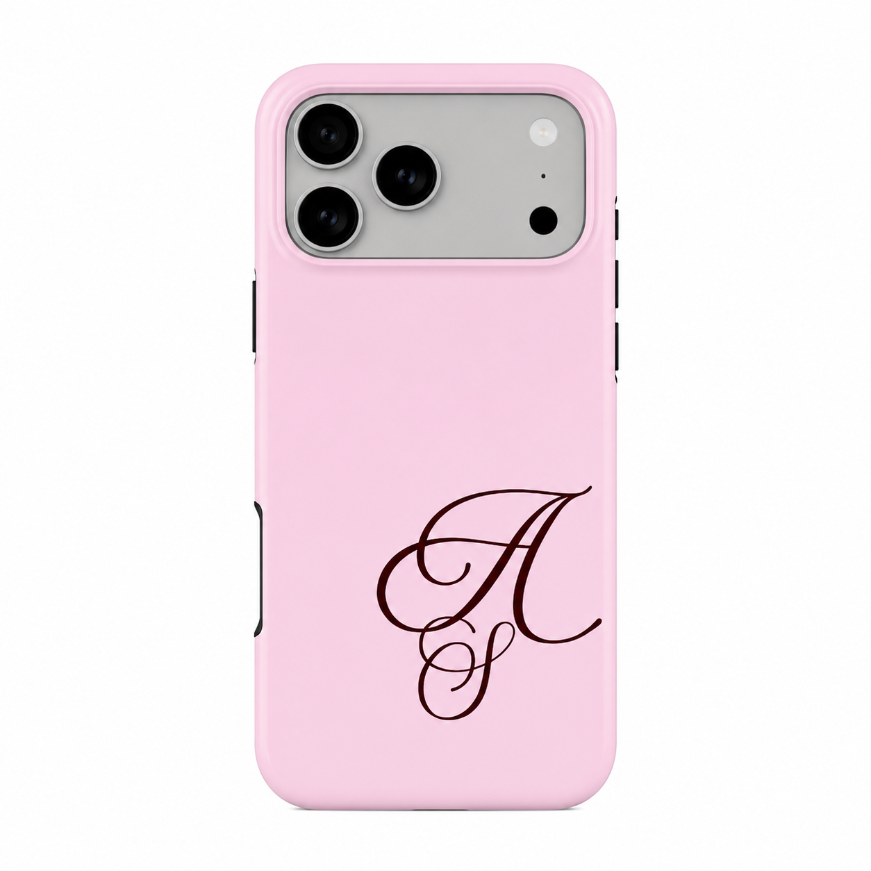 Pink phone case with initials
