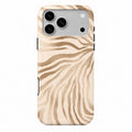 Phone case with golden zebra pattern on a white background