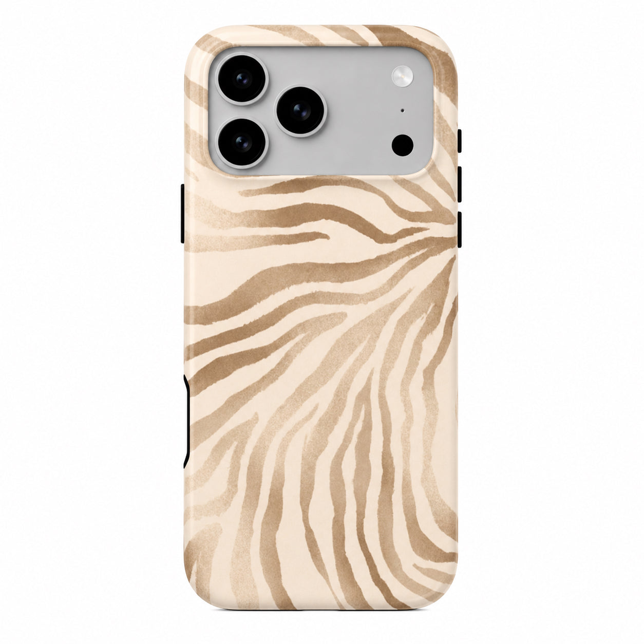 Phone case with golden zebra pattern on a white background