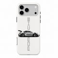 Phone case in white with Porsche and sports car design on a white background